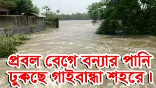 ব্রহ্মপূত্র ও ঘাঘট নদী উপচে বন্যার পানি প্রবল বেগে ঢুকছে গাইবান্ধা শহরে। বন্যা পরিস্থিতির অবনতি।