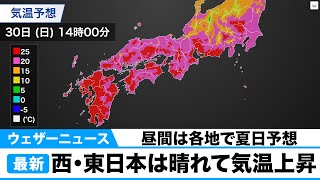 西・東日本は晴れて気温上昇 昼間は各地で夏日予想