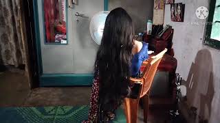 long hair play and coconut hairoiling with my husband my hair) oiling smiling vedio/request Vedio