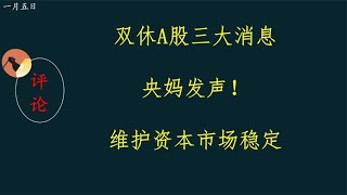 双休A股三大消息，央妈发声！维护资本市场稳定。