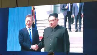 North Korean leader Kim Jong Un and South Korean President Moon Jae In share historic handshake