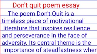 don't quit poem essay| don't quit poem essay in english