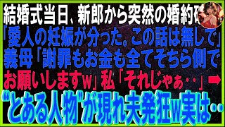 【スカッと話】結婚式当日、新郎から突然の婚約破棄「愛人の妊娠が分った。この話は無しで！」義母「謝罪もお金も全てそちら側でお願いしますw」私「それじゃぁ‥」➡'とある人物'が現れ夫発狂ｗ実は‥