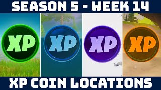 ALL WEEK 14 XP COIN LOCATIONS! Gold, Purple, Blue & Green Coins [Fortnite Season 5]