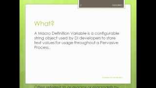 Pervasive Data Integrator - Macro Def Variables Part 1