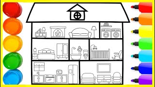 How to Draw a Baby Doll House for Kids - House Coloring Pages - Learn Colors & Drawing for Kids