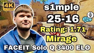 s1mple (25-16) Solo Q VOICE COMMS (Mirage) | Sep 22, 2024 #cs2 #pov