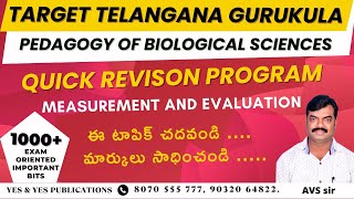 TELANGANA GURUKULA  PEDAGOGY OF BIOLOGICAL SCIENCES MEASUREMENT AND ECALUATION_QUICK REVISON PROGRAM