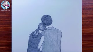 easy drawing romantic couple With a pencil step by step // menggambar pasangan romantis mudah