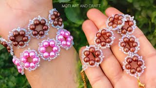 flower bracelet tutorial seed beads // flower bracelet banane Ka tarika // Moti Art and craft