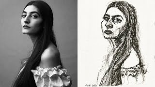 How to draw : drawing a vulnerable woman face with long hair | ASMR drawing | ASMR