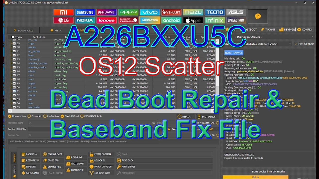 Samsung Galaxy A22 5G, A226B U5 OS12 Scatter Firmware Dead Boot Repair ...