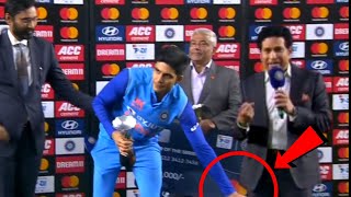 Shubman Gill touched Sachin Tendulkar's feet after his first t20 century while receiving MOM award