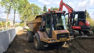 Backfill wall with Hydrema 912 \u0026 Kubota KX057-4 / Landscaping / 4K