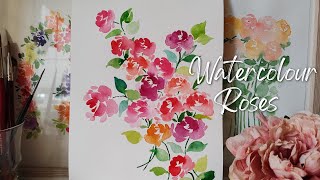 Loose watercolor red roses for Valentine's Day. Ideal for beginners.