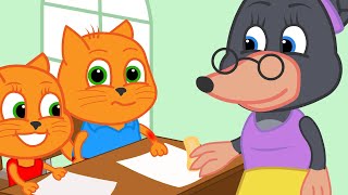 Cats Family in English - I don't want to study Cartoon for Kids