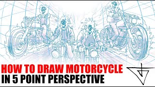 Drawing cafe racer in 5 point perspective