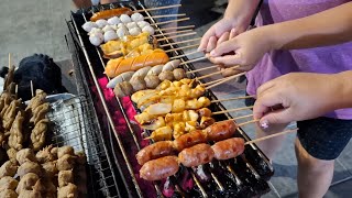 Grilled meatballs, a very popular street food in Bangkok