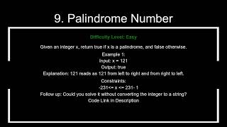 Leetcode 9. Palindrome Number in Python | Python Leetcode | Python Coding Tutorial | Interview