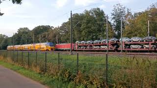 NS VIRM overtaking DB Siemens Eurosprinter freight train ( full screan 4K) - amazing maneuver !!!