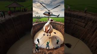 Gaye ki zindagi bachane ki kahani: Dekhiye kaise || #CowRescueVideo #HelicopterSave #AmazingScenes