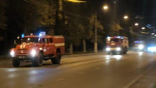 [Soviet air horns \u0026 siren] 3x Fire trucks responding to fire code 3