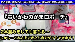 ちいかわのがま口ポーチ！これ獲るの難しい…2本掴みで獲れないモモンガを実力ゲットしてきた！【クレーンゲーム】【JapaneseClawMachine】【인형뽑기】【日本夾娃娃】