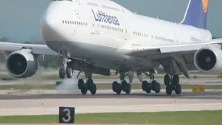 120 FPS SLOW MOTION [Lufthansa Boeing 747-8] touchdown