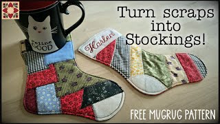 Scrappy Christmas Stocking Mugrug - Let's use up those scraps w/ this free pattern!