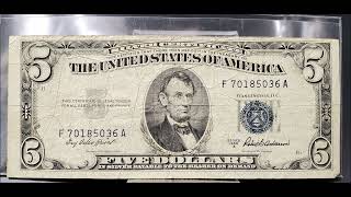 1953 $5 Blue Seal Banknotes Worth GOOD Money - Silver Certificate Values