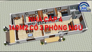 SƠ ĐỒ NHÀ CẤP 4 DIỆN TÍCH 140M2 CÓ 3 PHÒNG NGỦ, HỢP LÝ - NHÀ ĐẸP DAKCUN