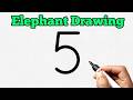 How to Draw Elephant With Number 5 | Elephant Art