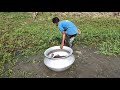 big hand fishing. little boy catch big catfish by hand . best hand fishing