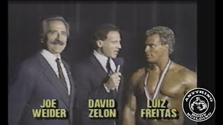 Luiz Freitas - 1987 IFBB Mr. Universe - Heavyweight posedown and interview with Joe Weider