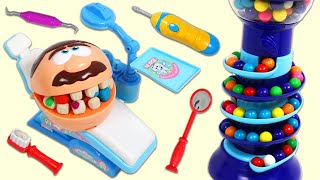 Mr. Play Doh Heads Visits Dr. Drill N Fill Toy Dentist After Eating Too Many Rainbow Gumballs!