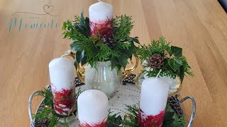 Adventsgesteck mit Teegeschirr Madame Pottine und Kerzen Alkohol Inks | 1135. DIY-Kreativ-Idee