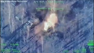 ロシア軍のロケットランチャーがウクライナ軍のドローンによって破壊される　ウクライナ/キエフ北部　2022年2月28日￼