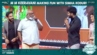 M M Keeravani Making Fun With Simha Koduri At Thellavarithe Guruvaram Pre Release Event