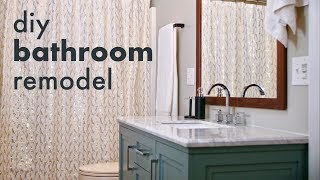 Remodeling A Guest Bathroom // How To Install A Toilet \u0026 Vanity, Build A Mirror Frame