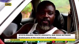 Afigya-Kwabre south bad road network: Eroded parts of the road now a death trap