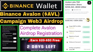 Binance Avalon($AVL) Airdrop Registration | Binance Web3 Wallet Airdrop Avalon | Binance AVL Airdrop