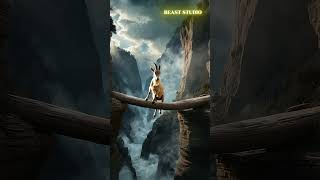 Goat Overcomes Heights: Crossing a Log Over a Cliff!