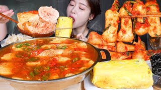 ASMR MUKBANG | Spicy Pollack Roe Soft Tofu Stew ☆ Spicy Ponytail Kimchi & Cheese Rolled Omelet