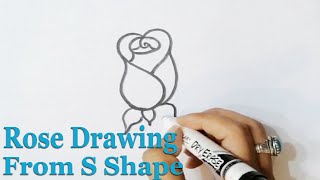 Rose flower drawing from letter S & ❤️ sign l Easy Rose drawing tutorial step by step for beginners