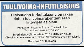 Tuulivoima-infotilaisuus. Kauhava / Kortesjärvi / Ylikoski. 26.11.2015