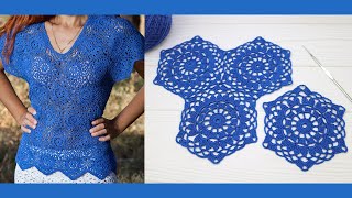 МОТИВ ДЛЯ БЛУЗКИ вязание крючком МАСТЕР-КЛАСС соединение мотивов  Crochet motif for blouse tutorial