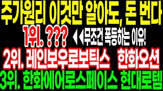 주가원리 이것만 알아도, 돈 번다!! 3위 한화에어로스페이스 현대로템 2위 레인보우로보틱스 한화오션 대망의 1위??? 무조건 폭등하는 이유!!