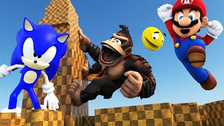 Giant Pacman vs giant Mario vs giant Sonic vs giant Donkey Kong vs giant Bowser