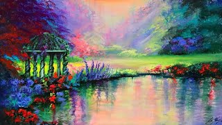 ACRYLIC PAINTING TUTORIAL |STEP BY STEP | HOW TO PAINT A GAZEBO GARDEN & POND