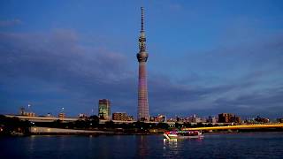 東京スカイツリー　ライトアップ　ももいろクローバーZ　隅田川　桜橋　屋形船　2018.7.30　Tokyo Skytree Light up